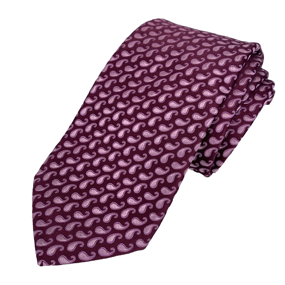 IKE BEHAR NY Mens Tie Purple w/ Pink Pailey Foulard Design 100% Silk US Made